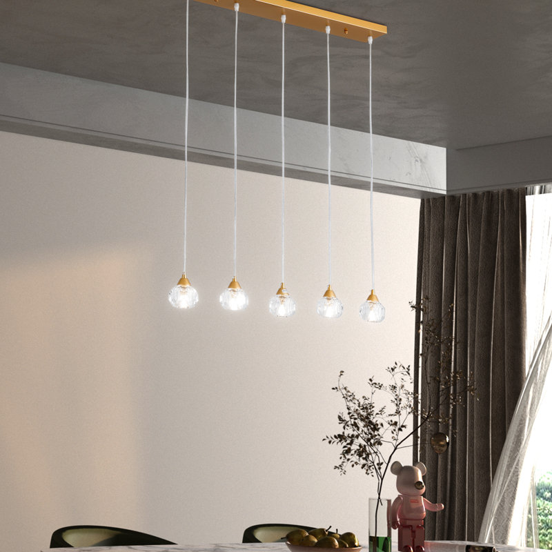 5 - Light 30.7"W Kitchen Island Bulb Pendant with Crystal Accents