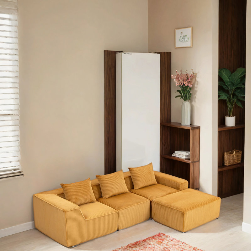 Modular Modern Velvet Fabric Sofa With Footpads, Orange