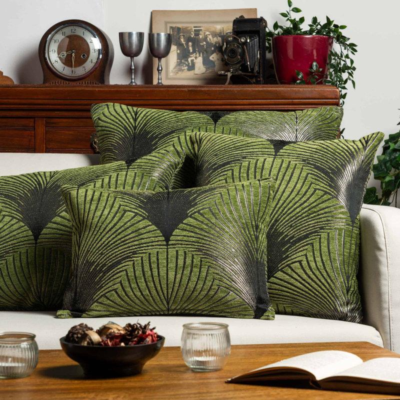 Art Deco Fan Cushion in Moss Green, 43x43cm, Cover only