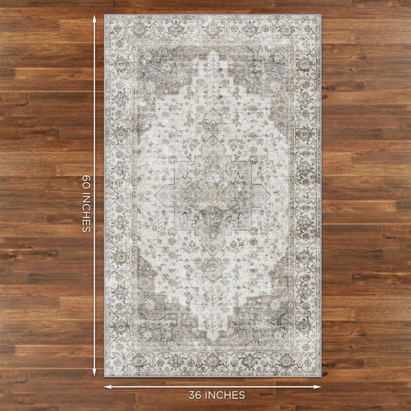 NeverMove Machine Washable Traditional Krista Area Rug, Rectangle 3' x 5'