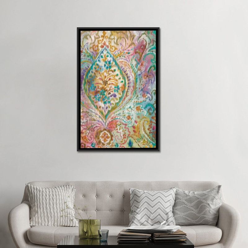 Boho Paisley II, reproduction d'art sur toile tendue, H 48 po x l 32 po x P 1,5 po, Toile avec cadre noir