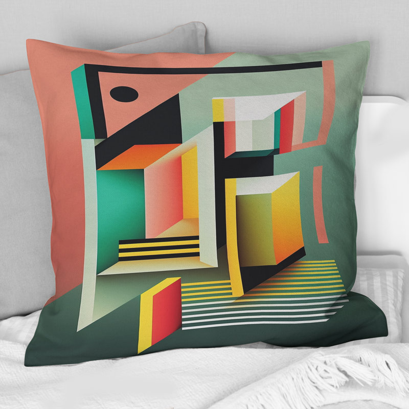 Retro Elementary Geometrics VI - Abstract Geometric Printed Throw Pillow
