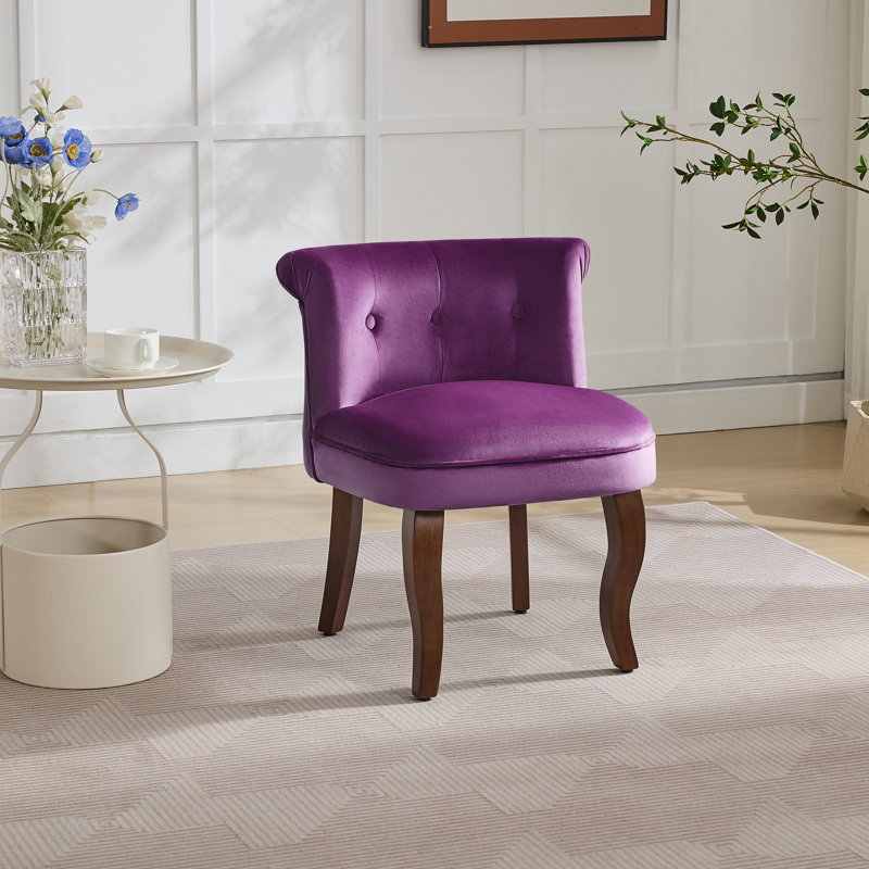 Tufted Upholstered Velvet Vanity Chair with Solid Wood Legs, Purple