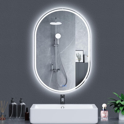 Miroir de salle de bain ovale à DEL 26 po x 42 po - Miroir de courtoisie lumineux sans cadre, rétroéclairage avant et arrière, antibuée, intensité variable, IP65