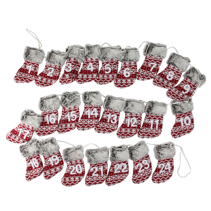 Guirlande de bas de Noël rouge et gris 7,8 pi x 5 po