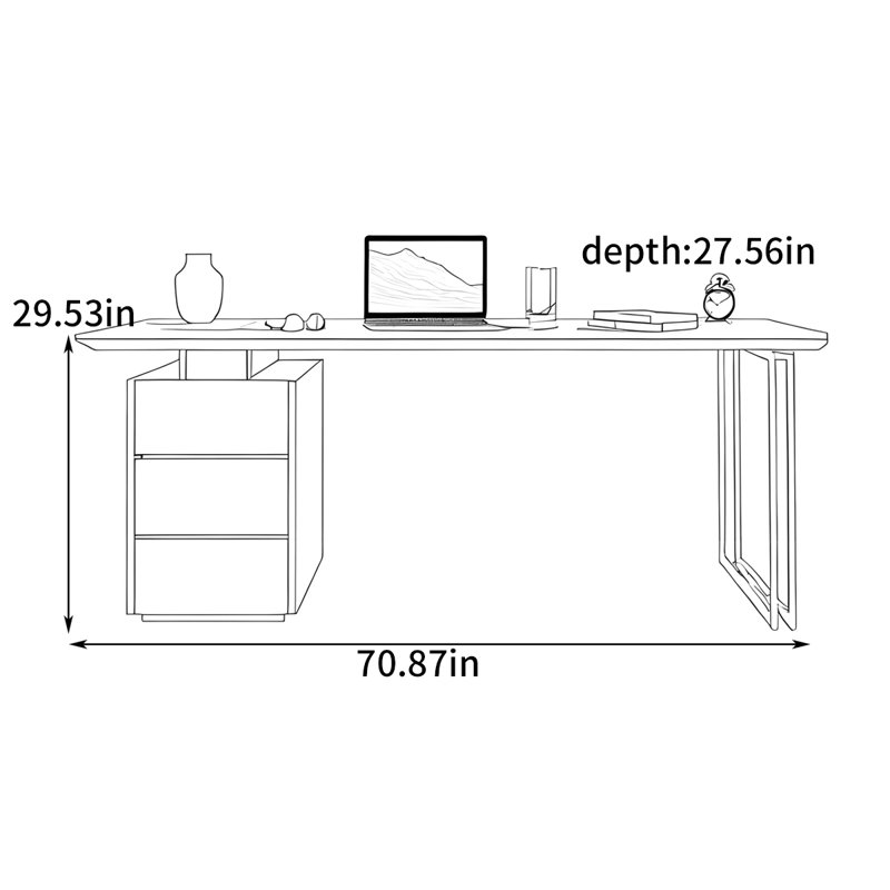 Bureau de luxe moderne et luxueux, H 29,53 po x l 70,87 po x P 27,56 po