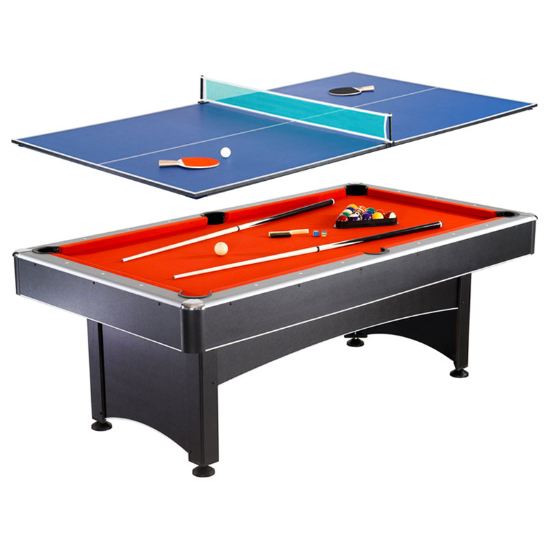 Table de billard de luxe de 7 pieds Hathaway Maverick avec table de ping-pong, combinaison de tables de jeux pour les salles de jeux familiales - comprend des boules de billard, des queues, des raquettes, une brosse et bien plus encore.