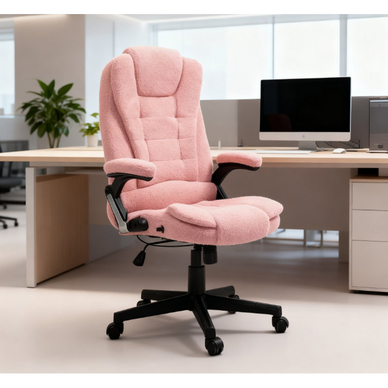 Heated Reclining Computer Chair With 6 Vibration Points,Massage Office Chair,Armrest And Remote, Pink