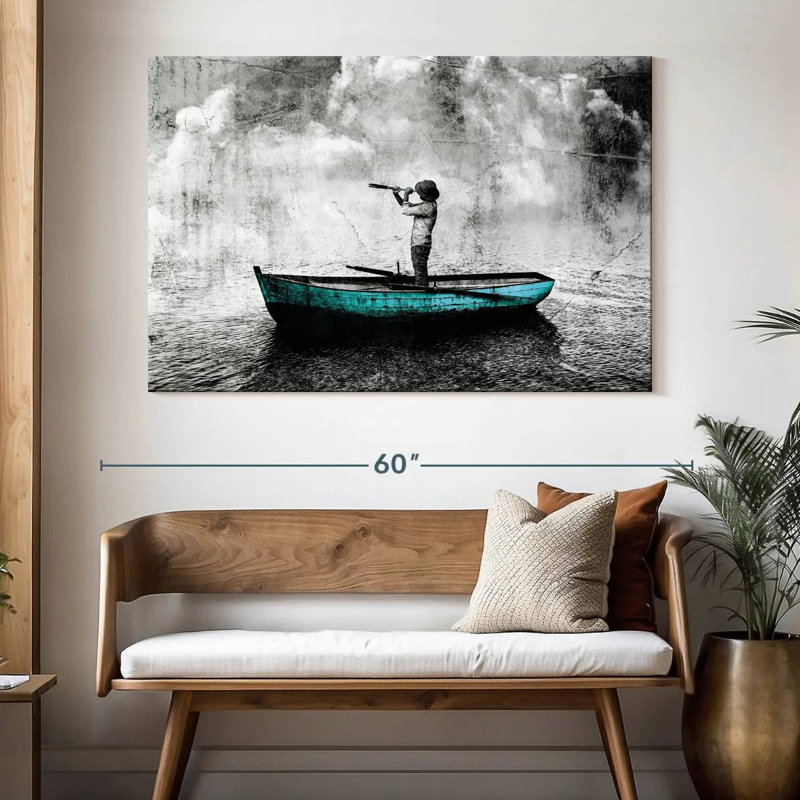 Mehar, homme sur un bateau, H 34 po x l 51 po