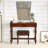 Wexford Collection Upholstered Accent Bench, Mid-Century Modern Faux Leather Vanity Bench with Tufted Seat and Solid Wood Legs-403162651