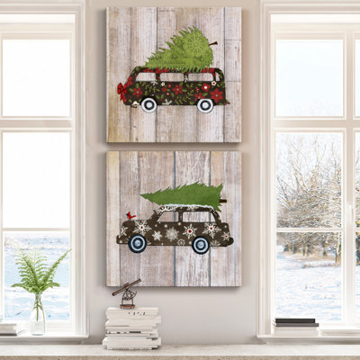 Classic Auto Christmas III - ensemble de 2 impressions sur toile tendue