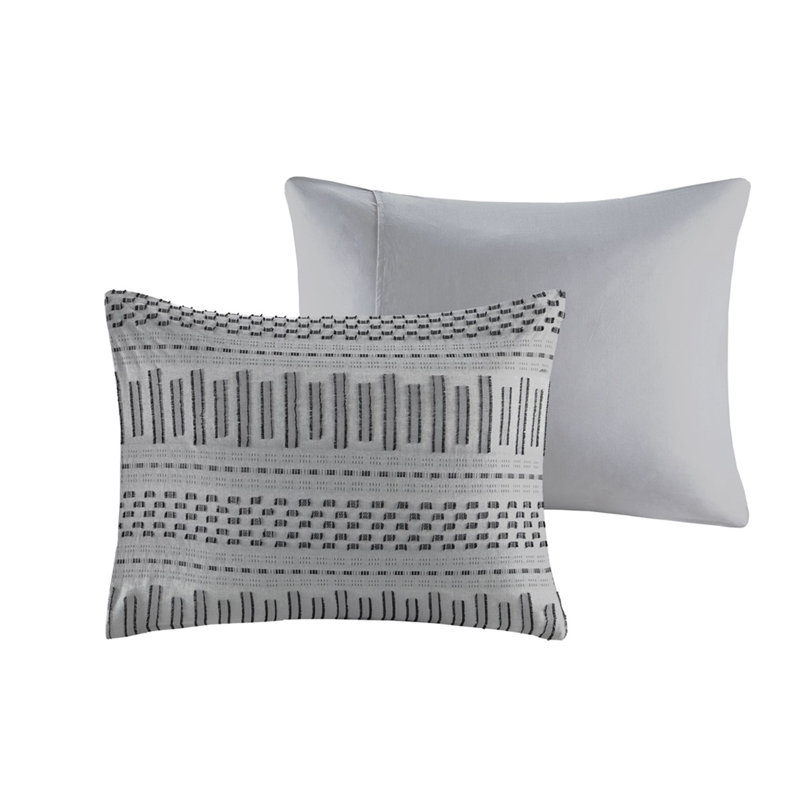 Cotton Jacquard Comforter Mini Set Grey/Black, King Comforter