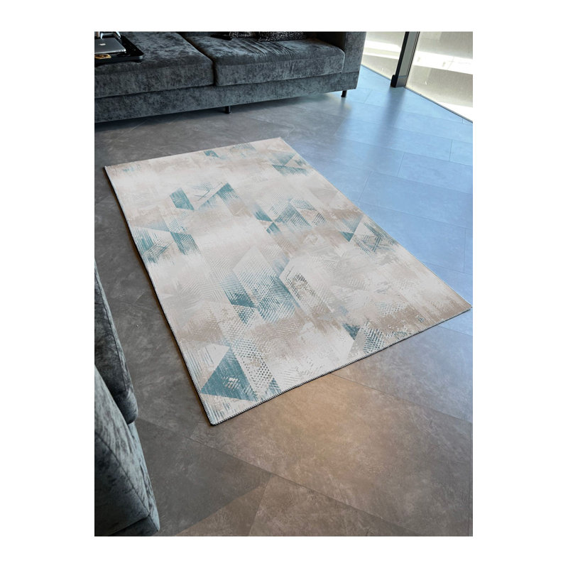 Beige Geometric Abstract Gradient Pattern Modern Decorative Rug Machine Washable, Rectangle 3'3" x 4'11"