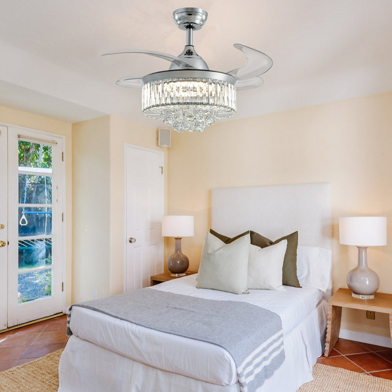 Presnell Dimmable Crystal Ceiling Fan with LED Lights and Remote Control