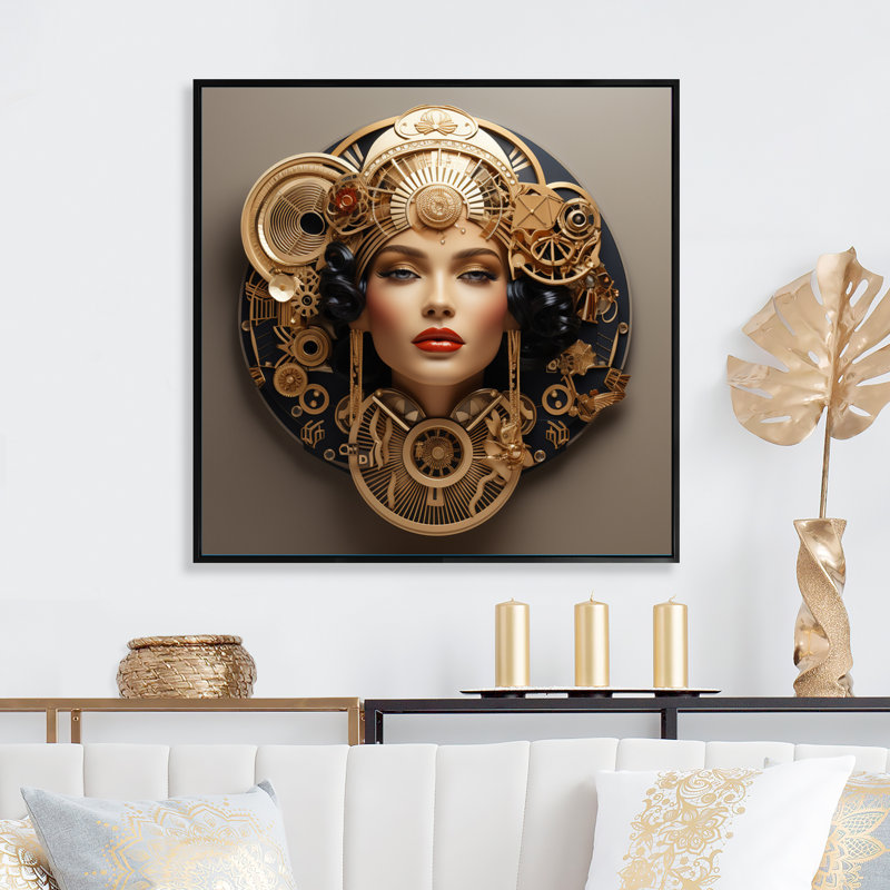 Futuriste modèle glam exquis rétro or sur toile, H 36 po x l 36 po x P 1,5 po, Cadre simple blanc