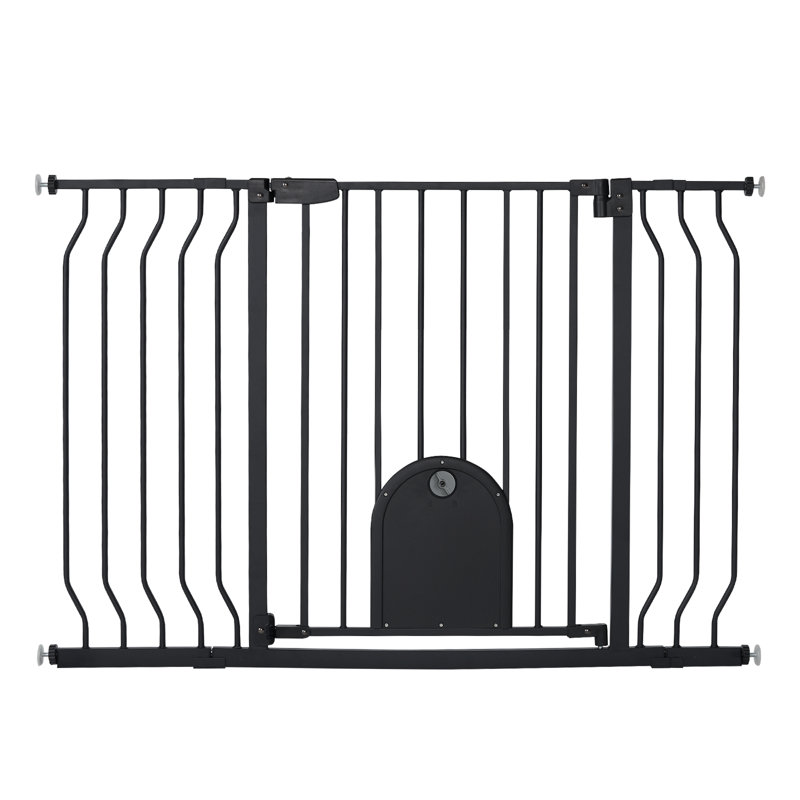 29.5-48.4" Walk-Thru Safety Gate with Adjustable Cat Door, Black