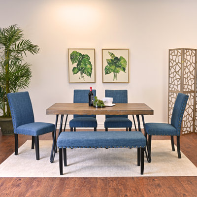 Ensemble de salle à manger 6 pièces, table de salle à manger en épingle à cheveux avec 4 chaises et banc de revêtement, 3 options de couleurs