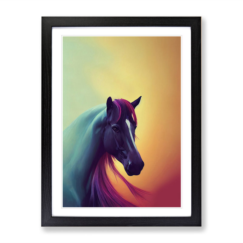 Mystical Horse - Single Picture Frame Print, 64cm H x 46cm W x 2cm D, Black