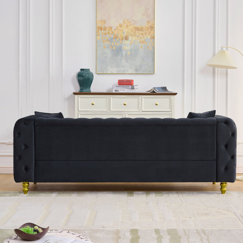 86" Rolled Arm Chesterfield Sofa, Black