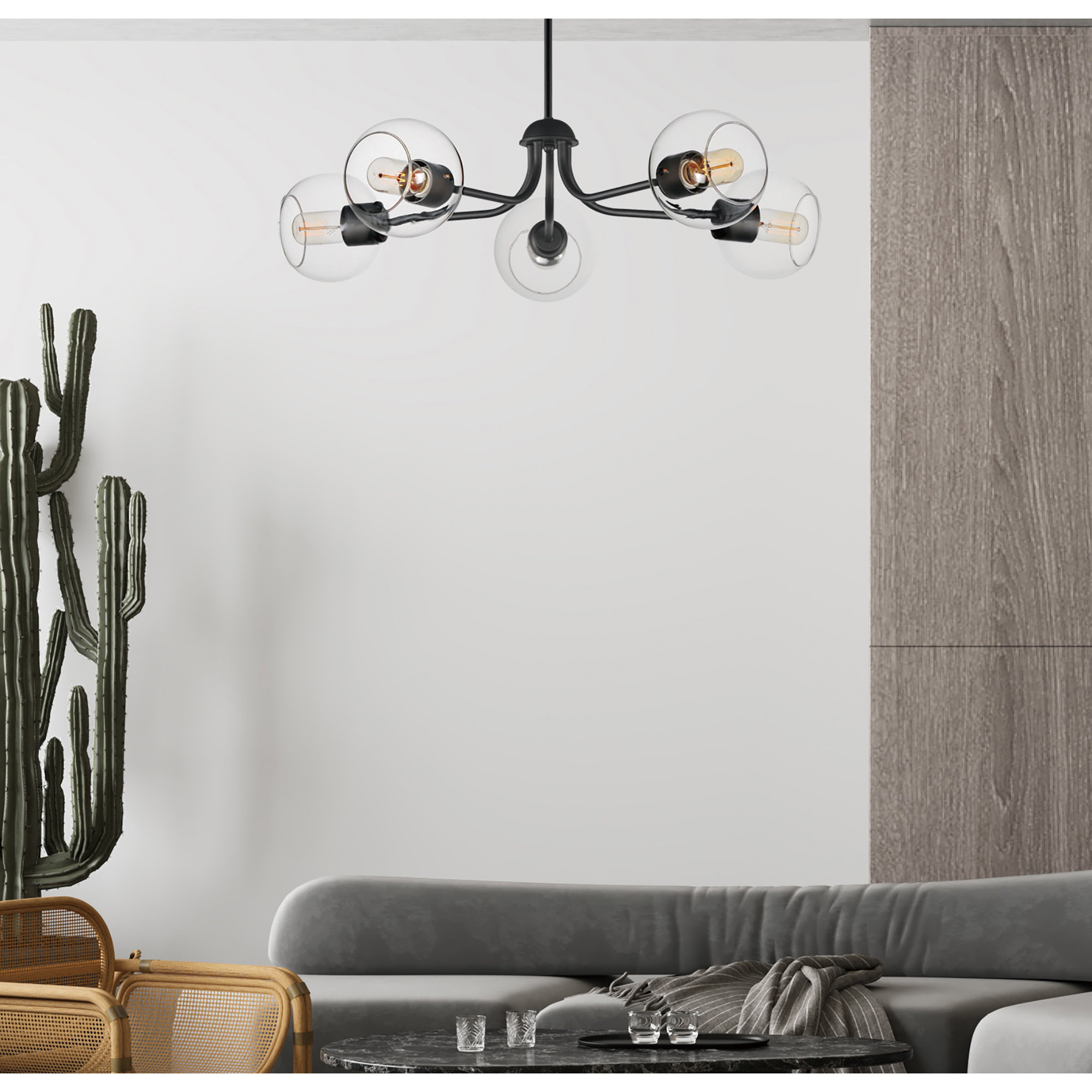 Mirianne 5 - Light Steel Dimmable Chandelier, Black