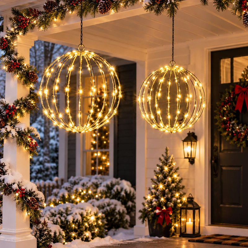 Ensemble de 2 boules lumineuses de Noël DEL blanc chaud avec minuterie