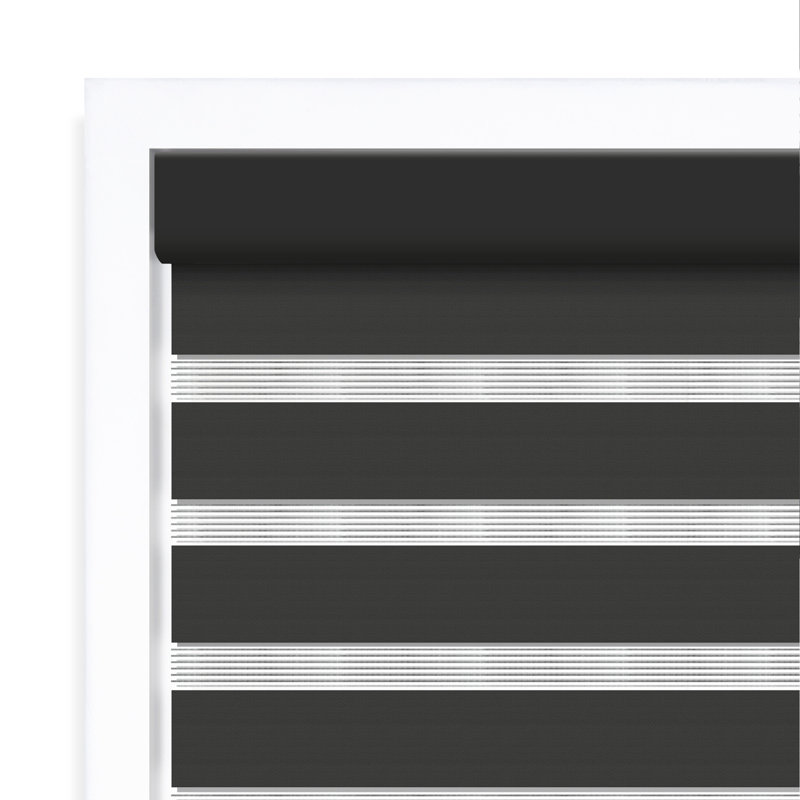 Cordless Zebra Roller Shade with  Room Darkening and Semi-Sheer Dual View, 27"W x 72"L, Black