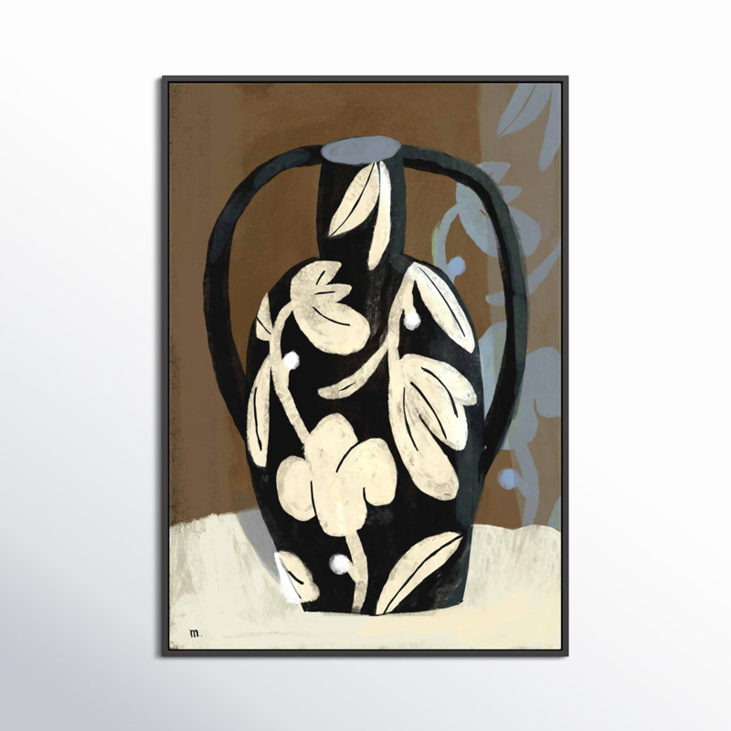 Black Vase Print by Marco Marella For Studio M, 30" H x 21" W x 1.25" D, Black Framed Canvas