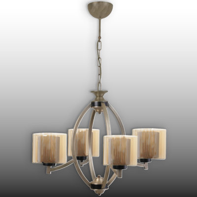 Adjustable Height 4 Lights Metal Body Glass Cap Chandelier