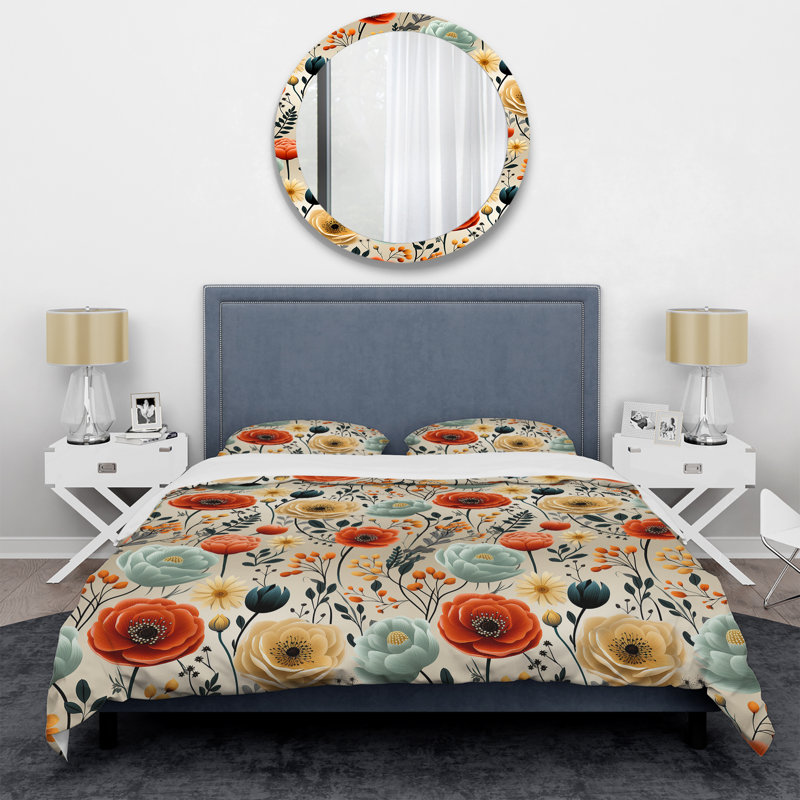 Ensemble de housse de couette Mid-Century Vintage Florals I - microfibre de polyester
