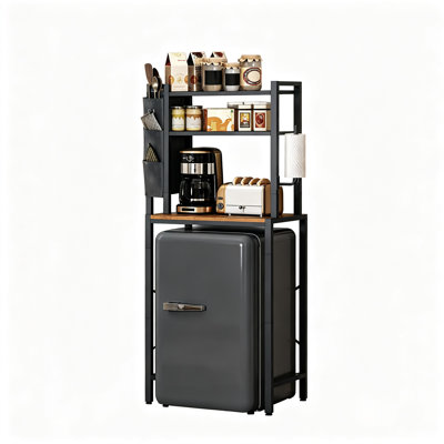 Kitchen Bakers Rack with Mini Fridge Shelf, 3-Tier, (Brown)