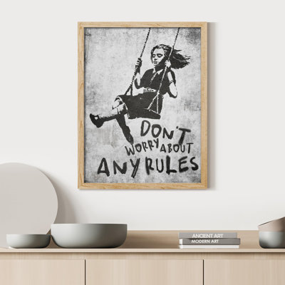 «Banksy Girl On Swing Wall Art Grey Dark Industrial Wall Decor Inspirational Quotes» sur papier