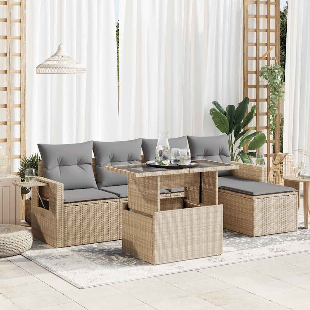 Vidaxl 6-Tlg. Garten-Sofagarnitur Mit Kissen Schwarz Poly Rattan