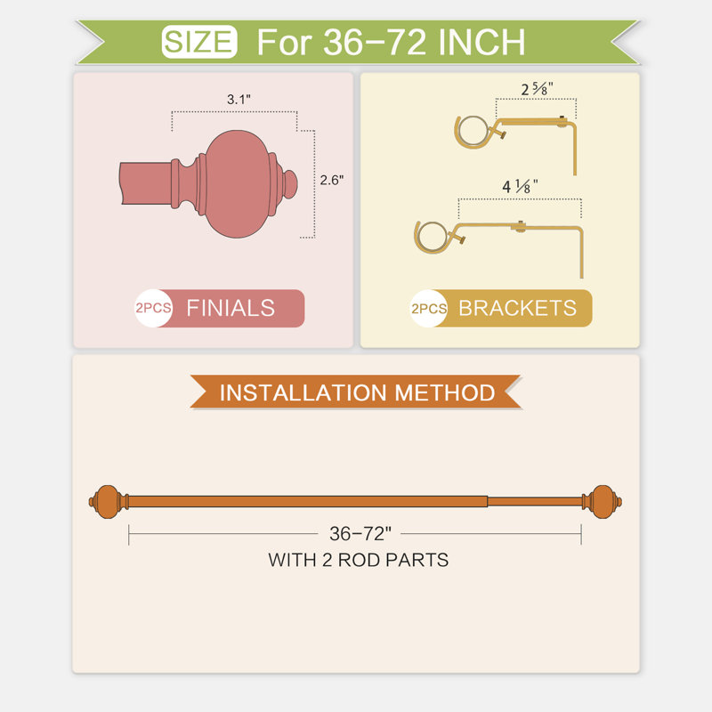 Tringle à rideaux simple ajustable Porterdale, 28" - 48", Bronze