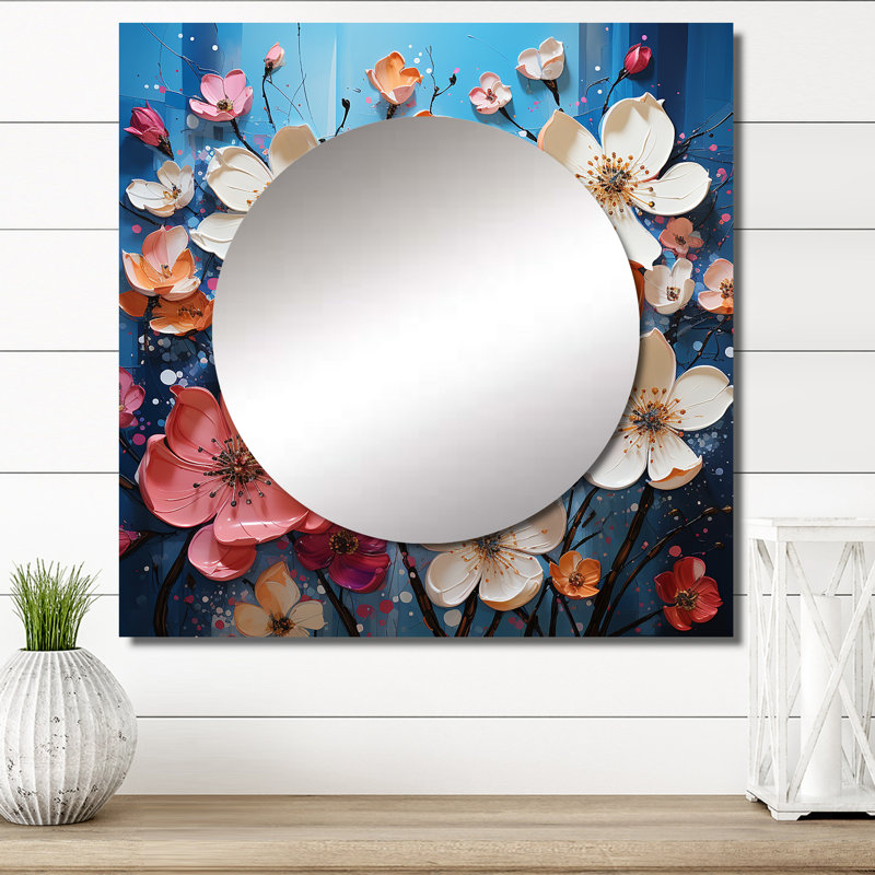 Demetreus - Miroir carré à cornouiller bleu et rose, 29 po x 29 po