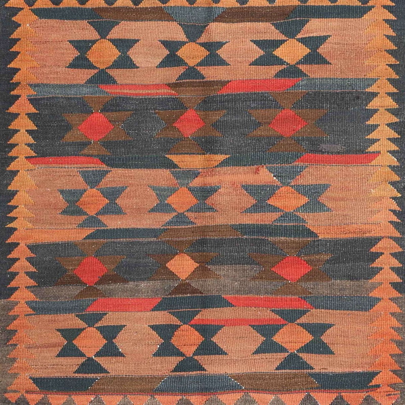 Tapis de zone orange/brun/bleu contemporaine, Carré 3 pi