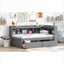 Lit plateforme simple en pin massif avec rangement en forme de L et chargement intégré en gris froid-129705515