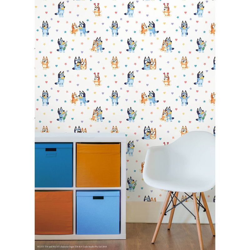 Papier peint adhésif multicolore Bluey and Bingo Hearts