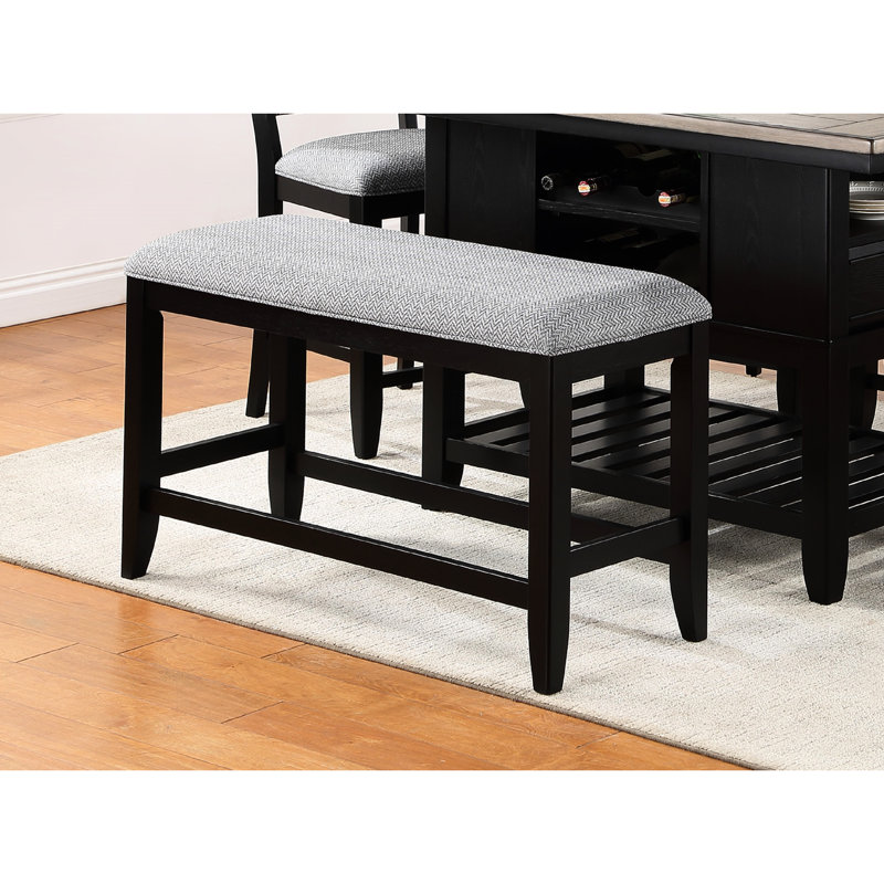 Transitional Counter-Height Bench With Dark Gray Upholstery - Spacious & Solid Dining Fabric Rectangular Build, Gray, Black