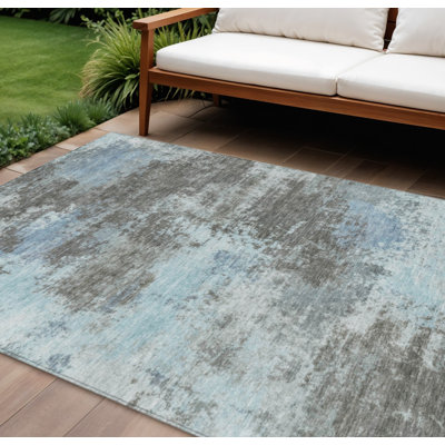 Tapis extérieur lavable abstrait taupe et bleu ciel 9 pi x 12 pi