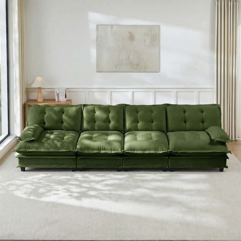 Canapé modulaire de 138 po à 4 places modulaire en nuage en chenille avec coussins décoratifs en treillis de 138 po