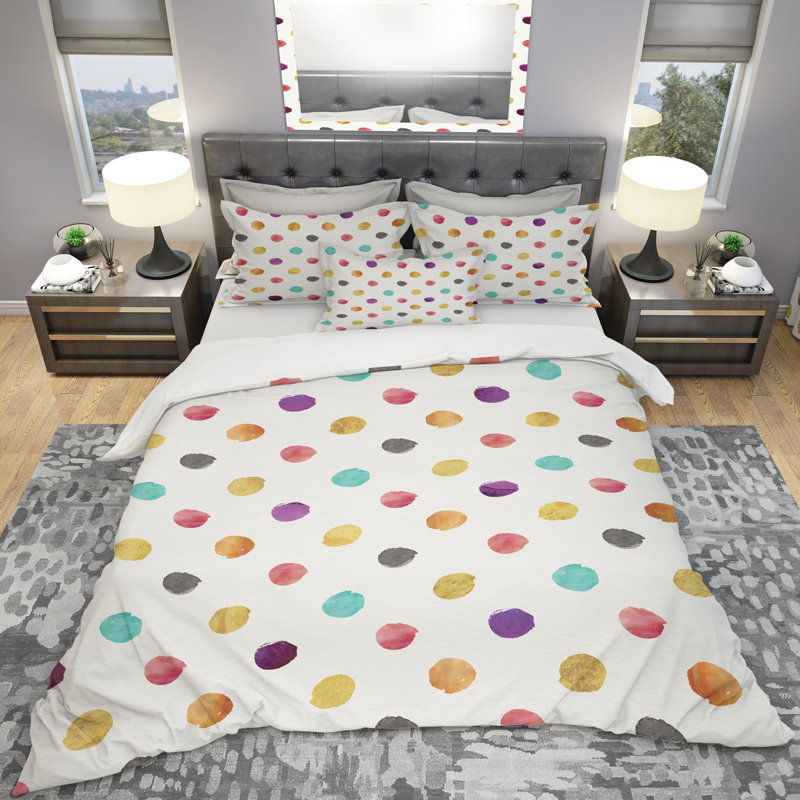 Motif à pois orange, bleu et mauve - Ensemble de housse de couette transitionnel - Microfibre de polyester