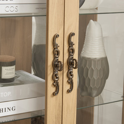 Armoire vitrée 2 portes avec portes en verre trempé avec panneau arrière en miroir et tablettes réglables