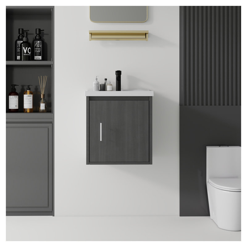 Meuble-lavabo flottant gris de 20 po avec lavabo et porte à fermeture en douceur