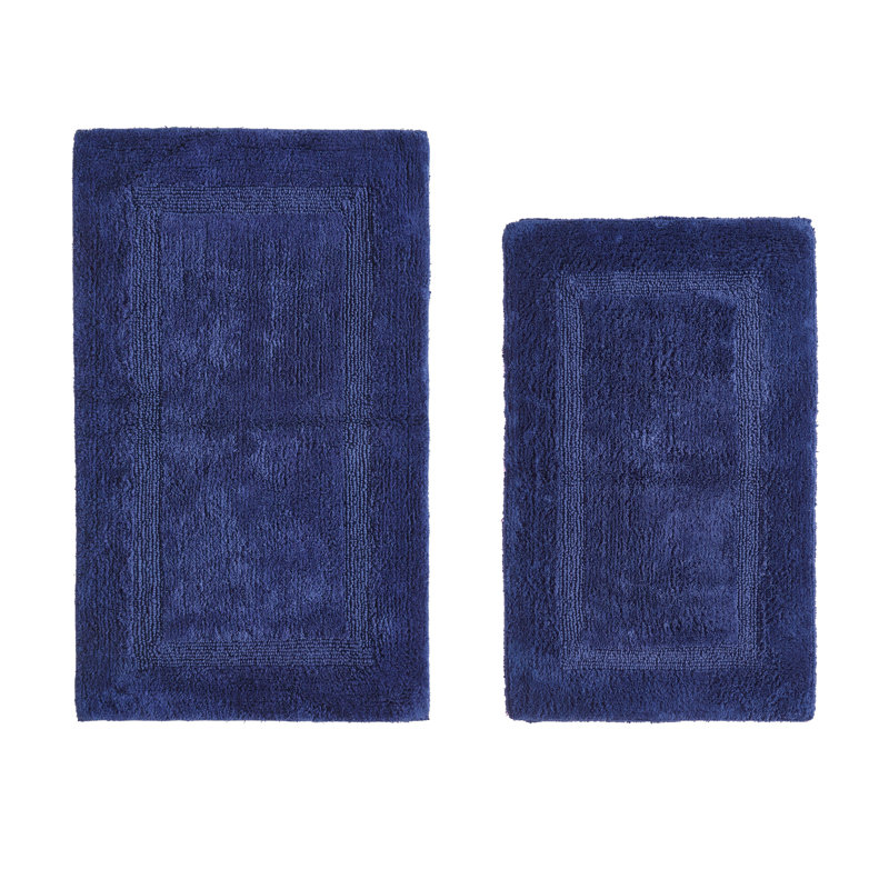 Lux Premium 100% Cotton 2370 GSM 2-Piece Bath Rug Set, Ultra Soft Super Absorbent Reversible Tufted Bathroom Mats, Machine Washable, OEKO-TEX® Certified Bath Rugs for Bathroom, Shower & Tub, Navy