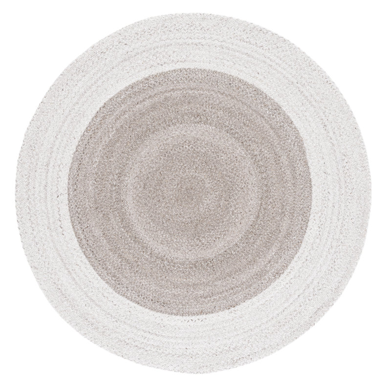 Tapis rond beige / gris clair en polyester tissé à plat à la main Lambertus, Rond 4 pi