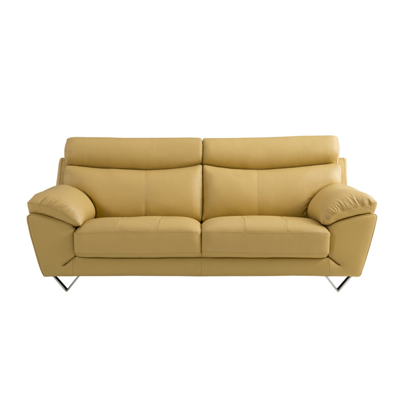 Holborn Leather Sofa, Yellow Genuine Leather, 37" H x 72" W x 39" D