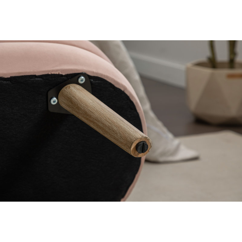 036-Banc de rangement en velours pour chambre avec pieds en bois, Rose clair