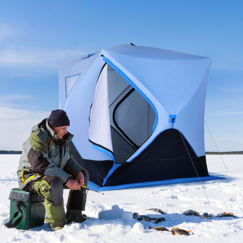 Tente de pêche sur glace isolée, abri de pêche sur glace avec fenêtres de ventilation, portes doubles et sac de transport, pour basse température - 22 ℉