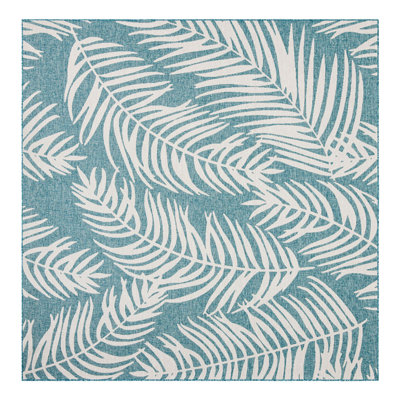 Pinion Floral Machine Woven Polypropylene Indoor / Outdoor Area Rug in Teal