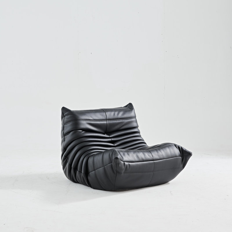 Black Leather Ergonomic Design Bean Bag Chairs, Armless Floor Sofa, Single Lounge Chair For Living And Office, Black